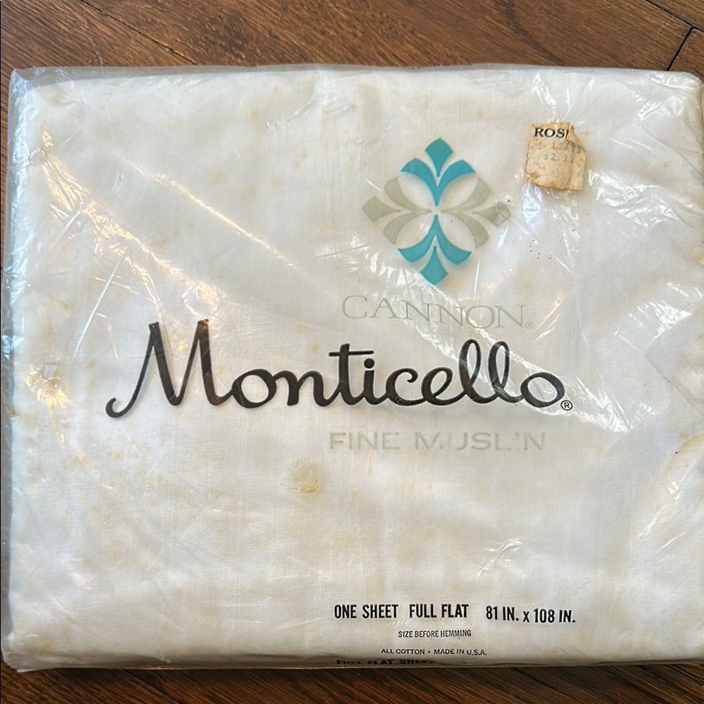 Vintage new in packaging Cannon white Monticello‎ Fine Muslin Full Flat Sheet